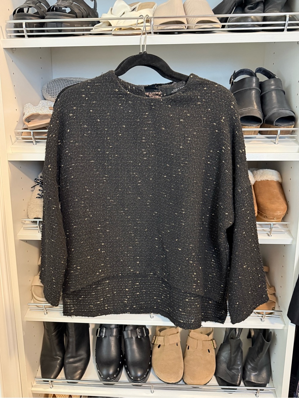 Zara Black Knit Pullover with Metallic Flecks